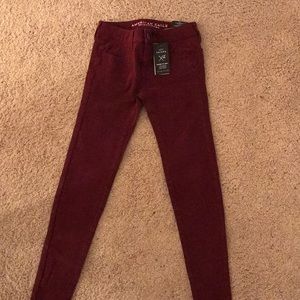 American Eagle Maroon Sateen Jeggings